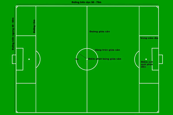 Kích thước tiêu chuẩn sân bóng đá 7 người theo FIFA 1