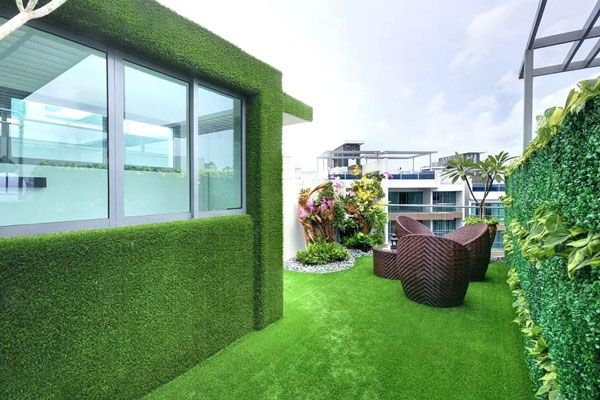 Trang trí sân vườn, tường nhà bằng cỏ nhân tạo dán tường 1