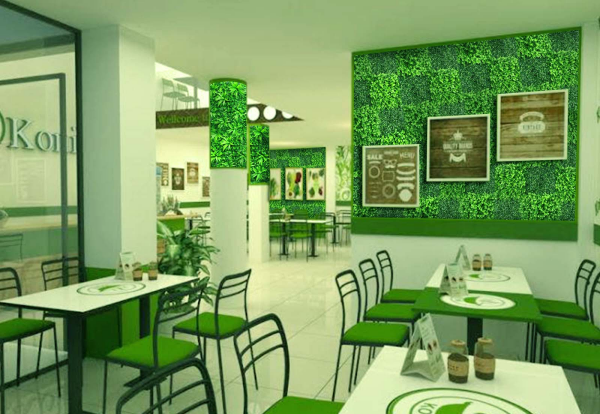 Không gian cafe trong nhà sử dụng cỏ nhân tạo 1