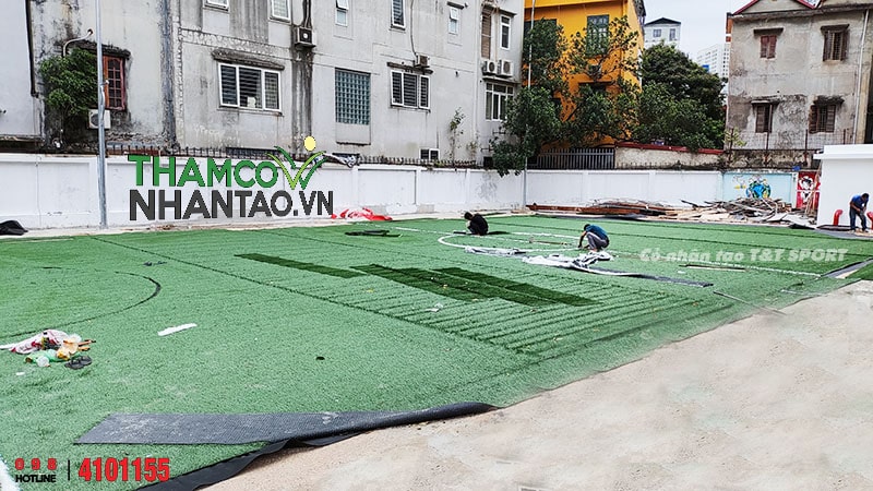 Một vài hình ảnh của dự án sân bóng đá cỏ nhân tạo tại trường THCS Nhân Chính, Hà Nội: 3